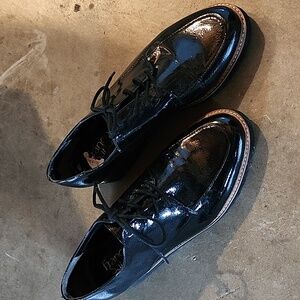 Black Patent Leather Lace Up Loafers 8.5 M